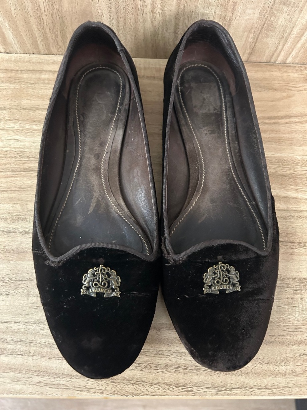 Lauren Ralph Lauren Black Suede Crest Ballet Flats Vintage Size 8B